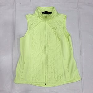 Fila Sport Size M Womens Full-Zip Vest Bright Yellow Green Athleisure Athletic